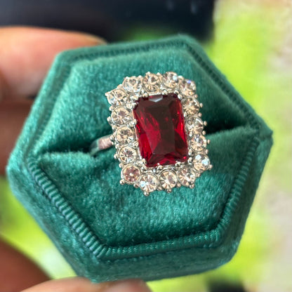 14Ct Red Sapphire Cushion Cut Ring