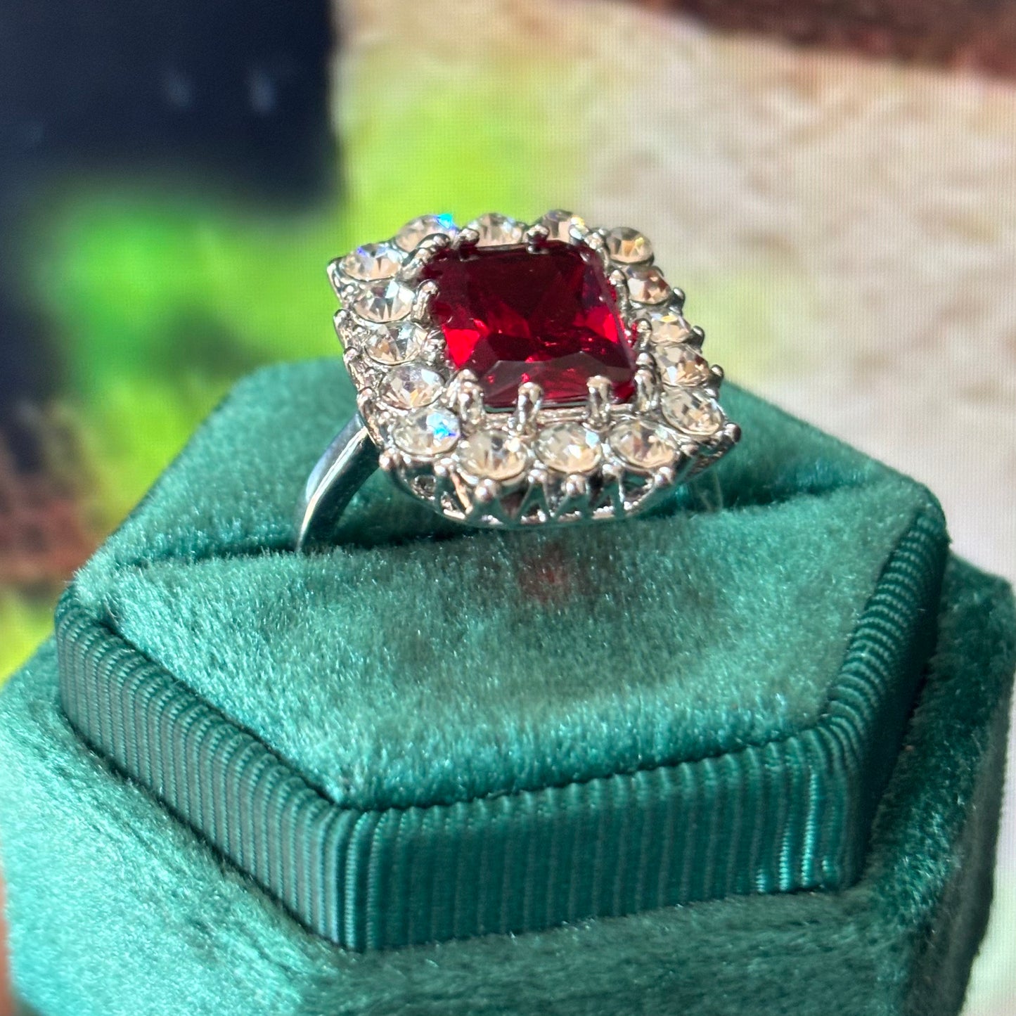 14Ct Red Sapphire Cushion Cut Ring