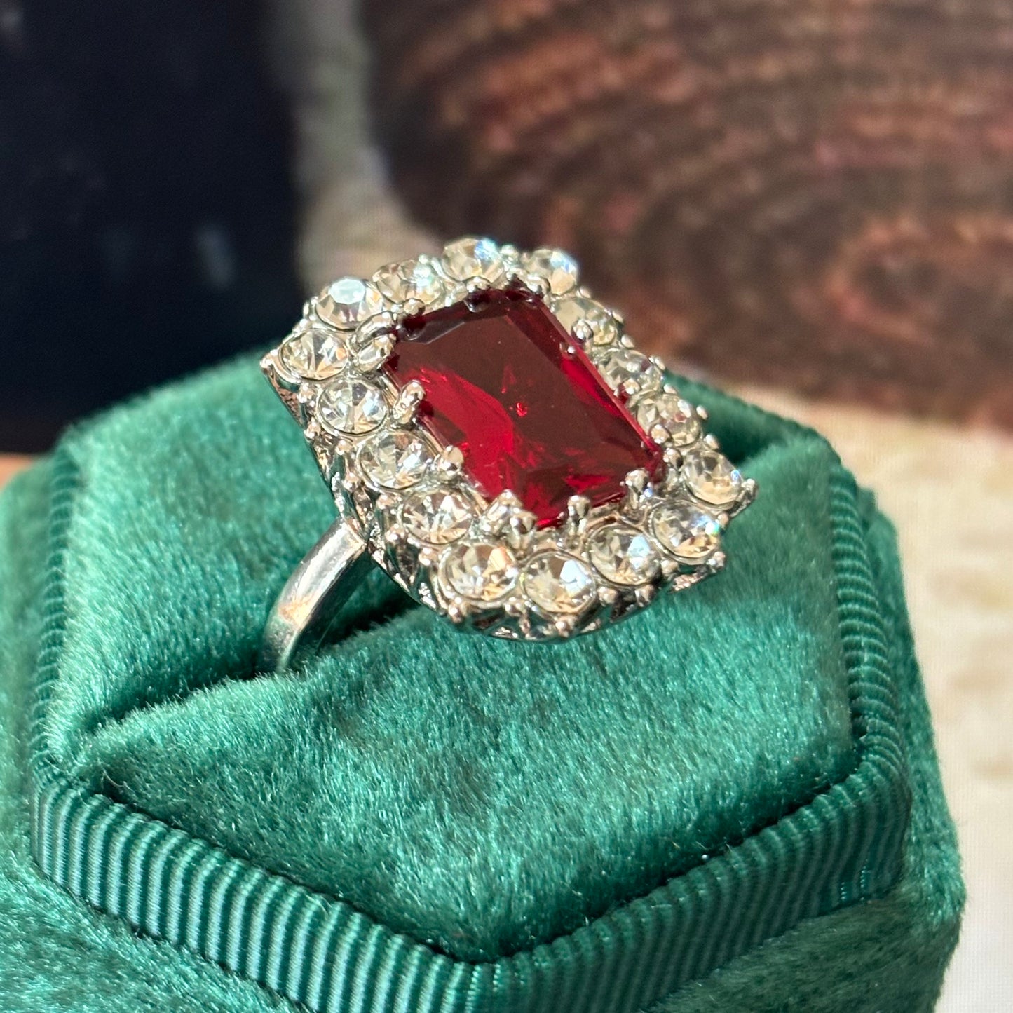 14Ct Red Sapphire Cushion Cut Ring