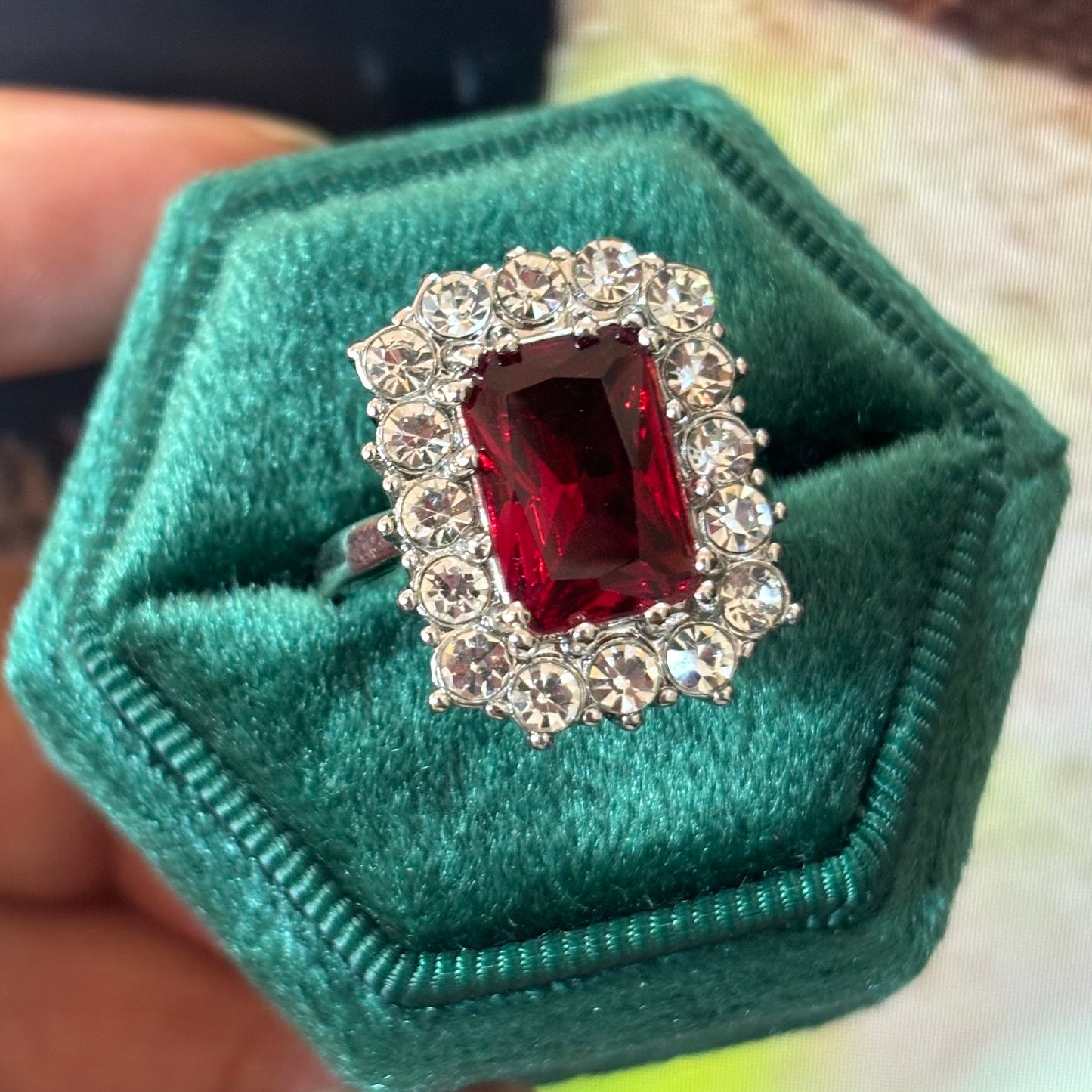 14Ct Red Sapphire Cushion Cut Ring