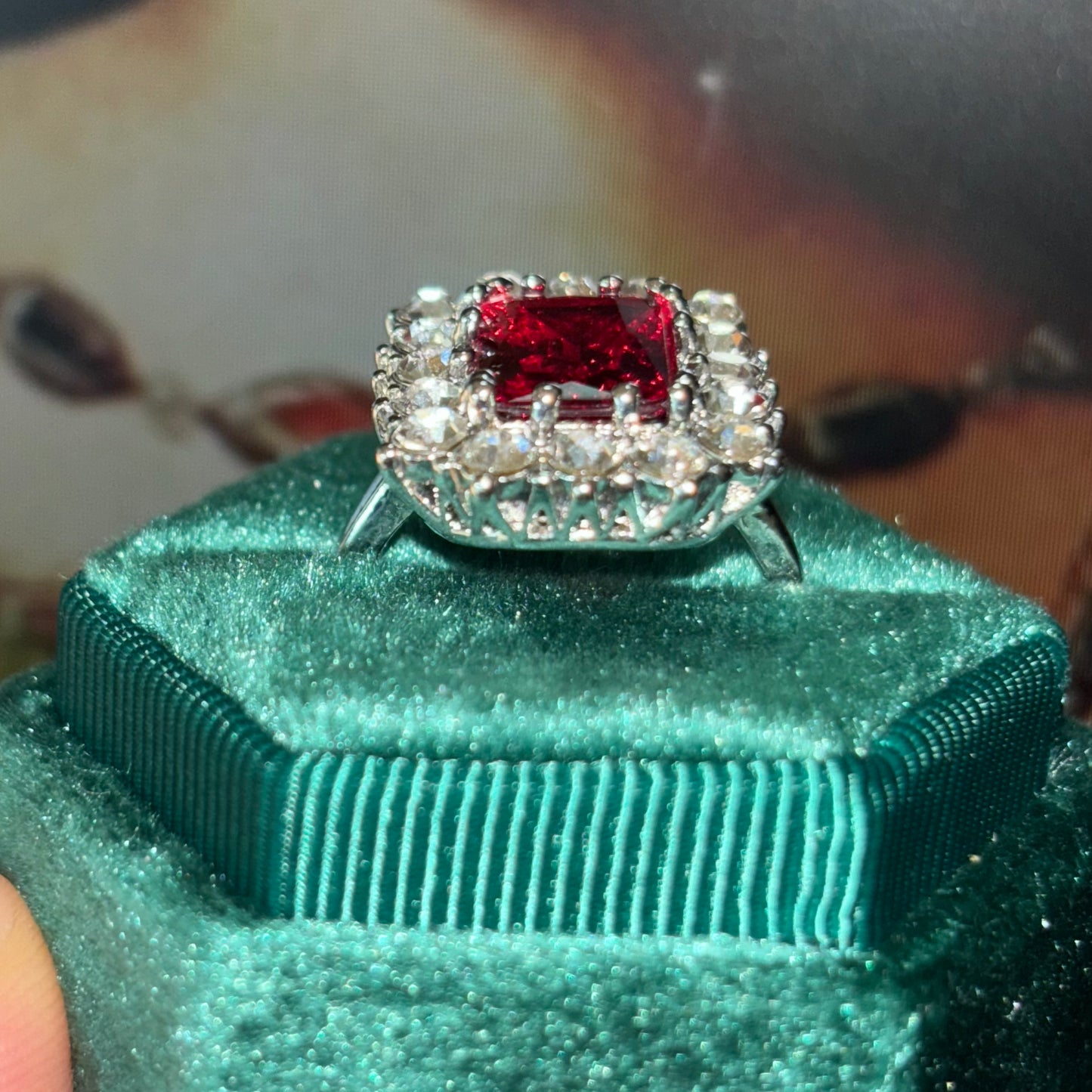 14Ct Red Sapphire Cushion Cut Ring