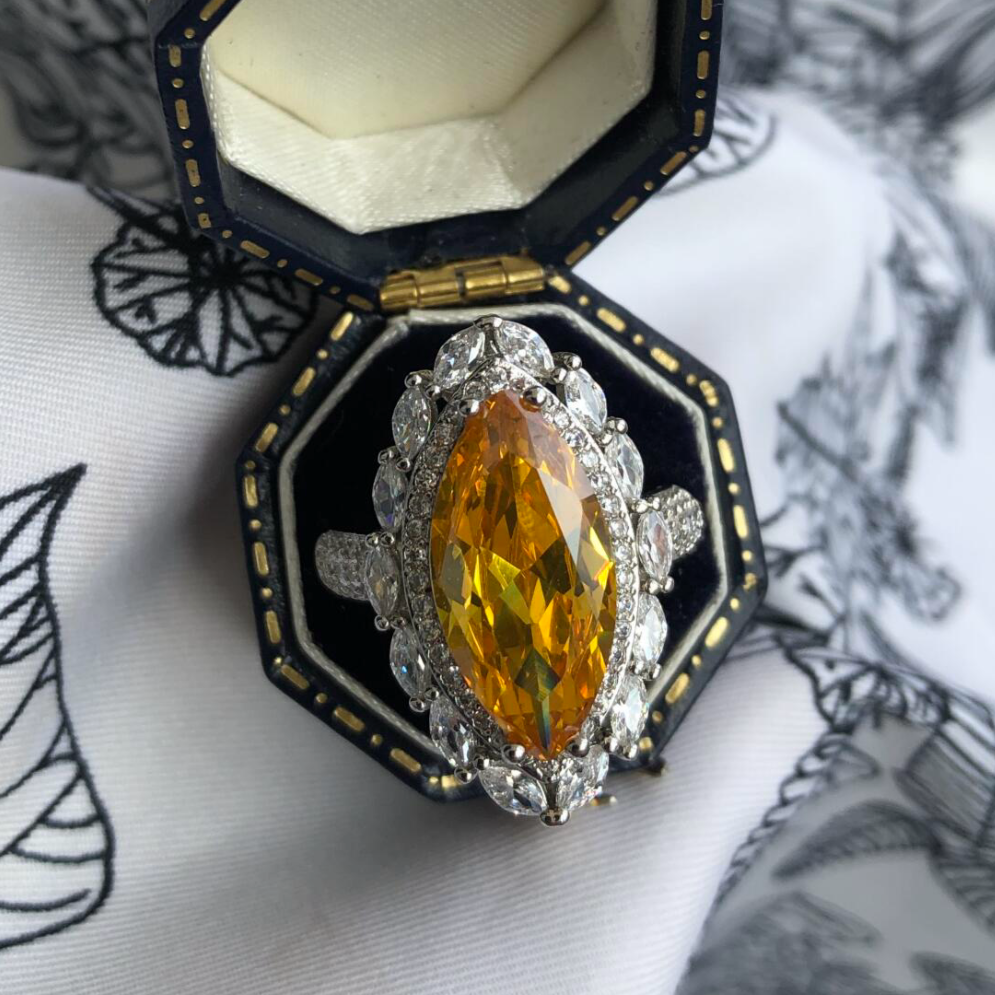 12Ct Yellow Sapphire Marquise Cut Ring