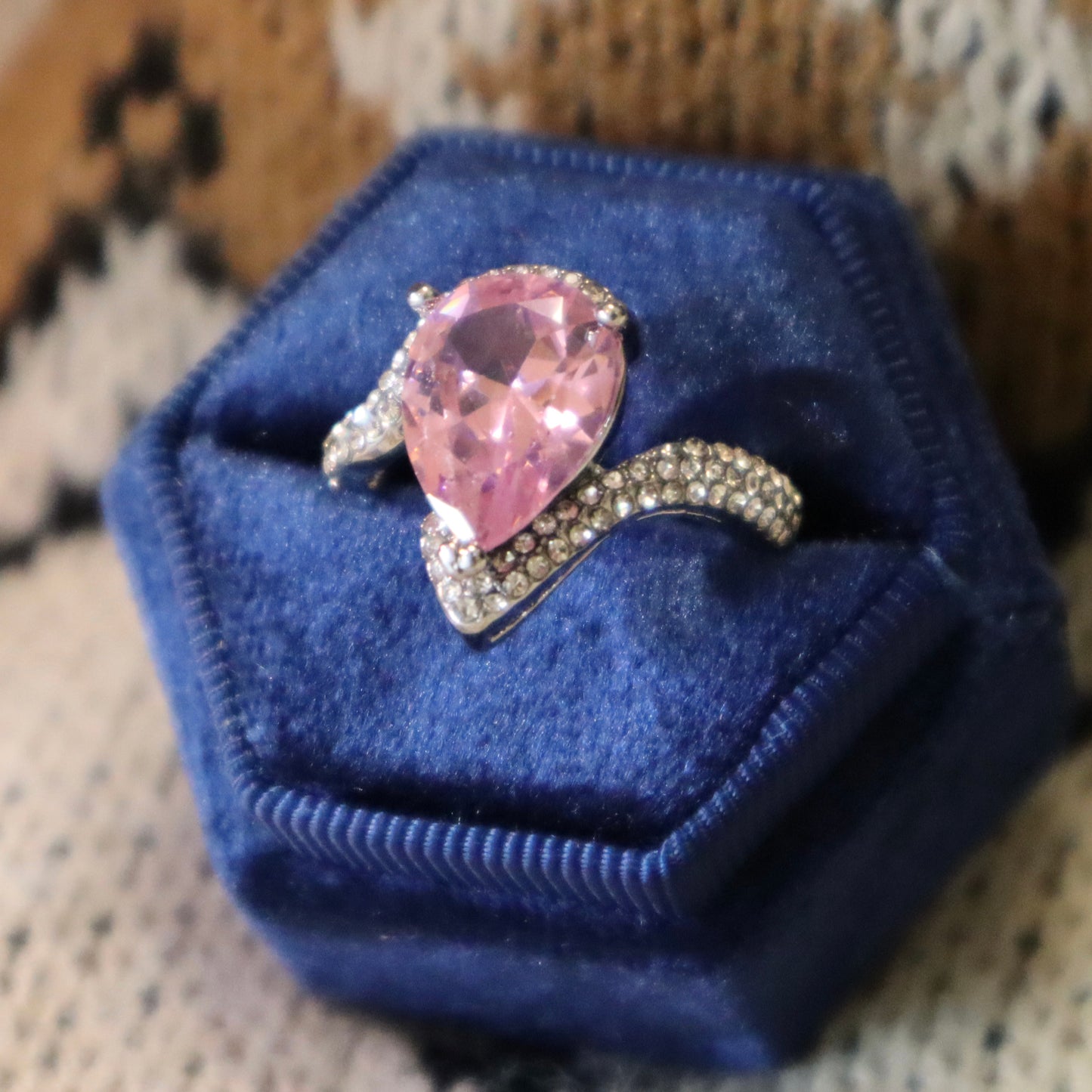 15Ct Pink Sapphire Pear Cut Engaement Ring