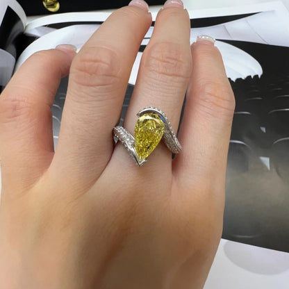 12Ct Yellow Sapphire Pear Cut Ring