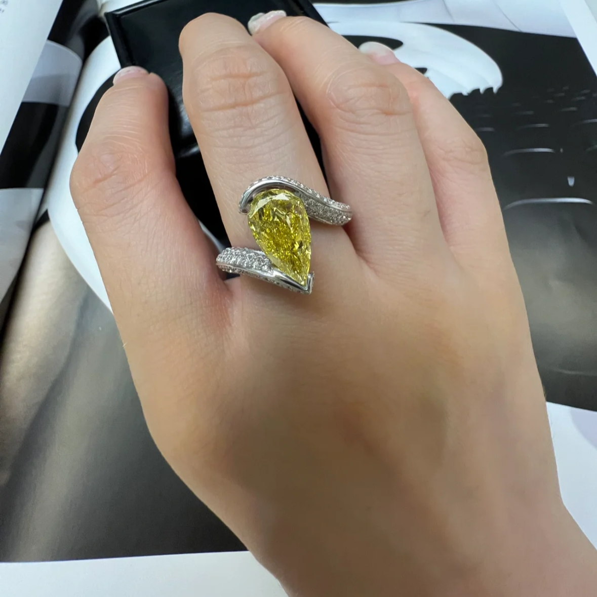 12Ct Yellow Sapphire Pear Cut Ring