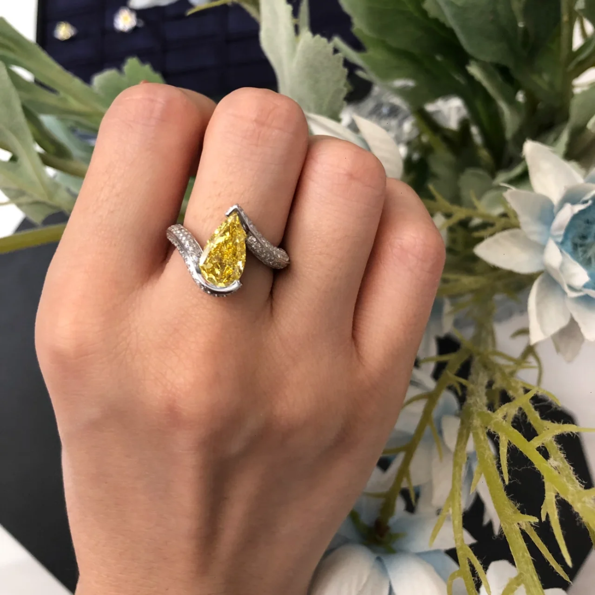 12Ct Yellow Sapphire Pear Cut Ring