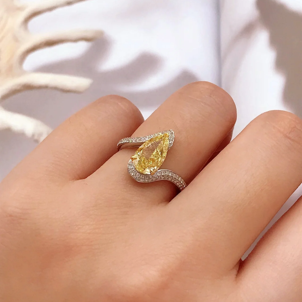 12Ct Yellow Sapphire Pear Cut Ring