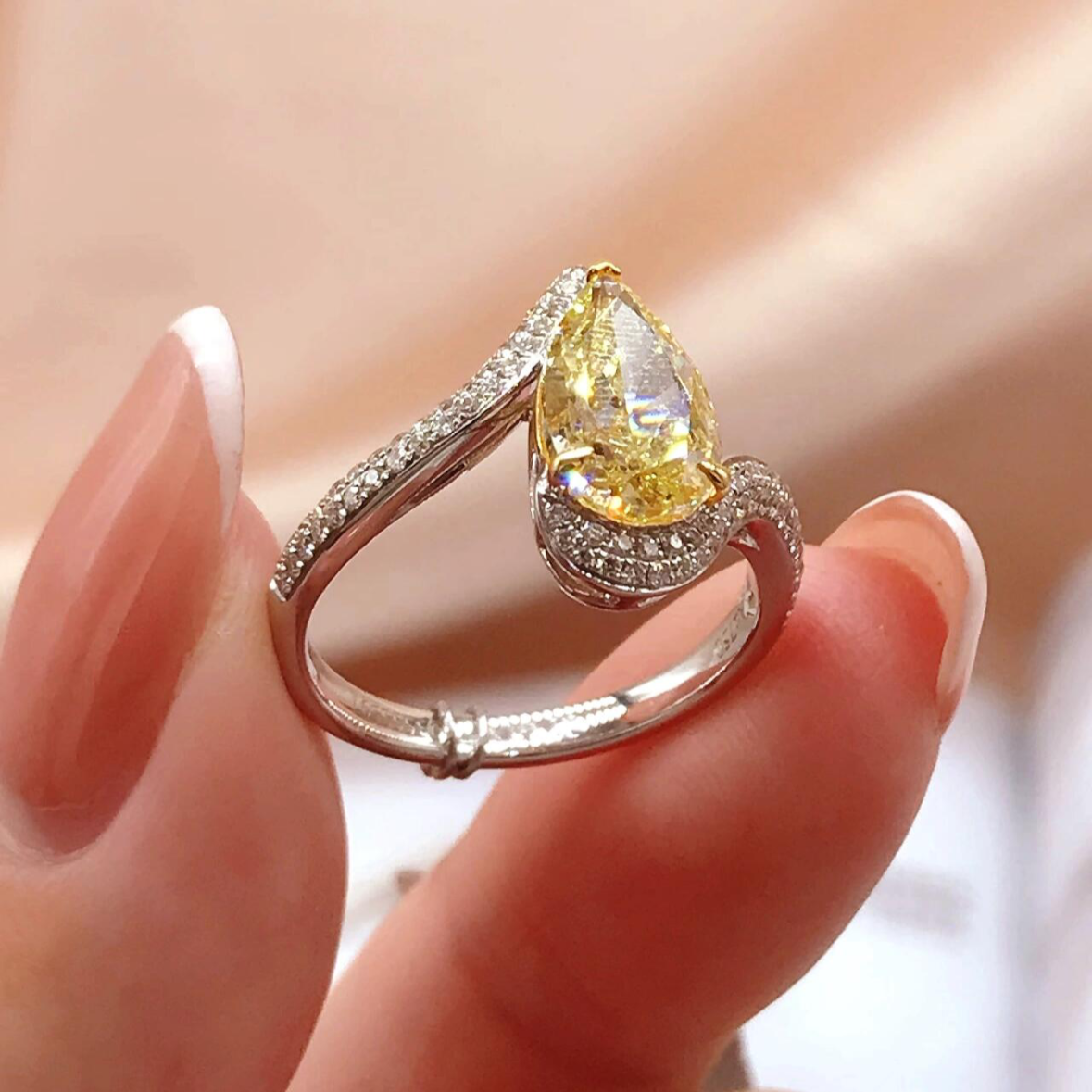 12Ct Yellow Sapphire Pear Cut Ring