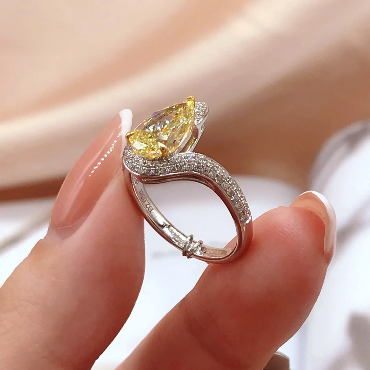 12Ct Yellow Sapphire Pear Cut Ring