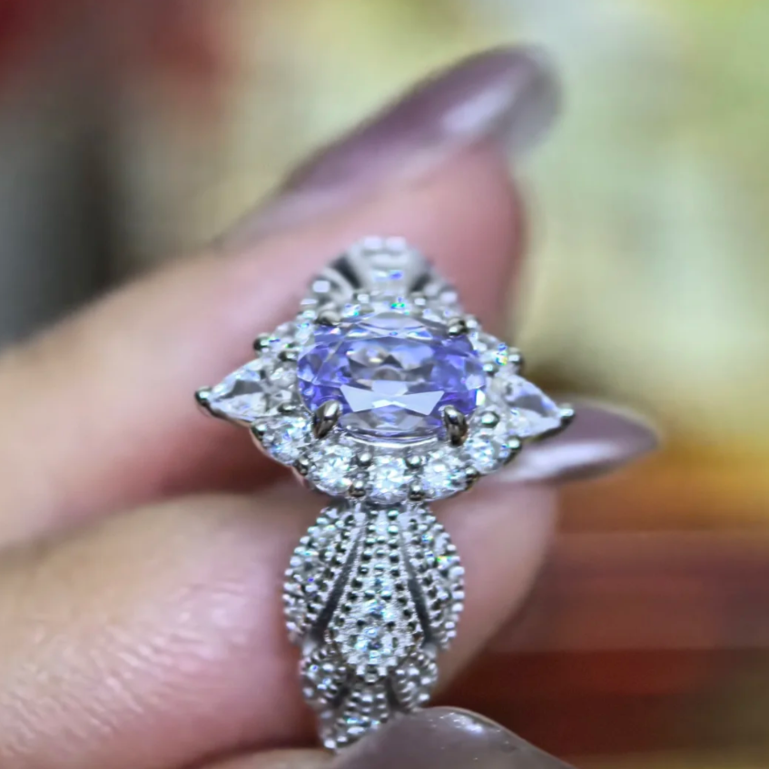 6Ct Purple Sapphire Oval Cut Ring