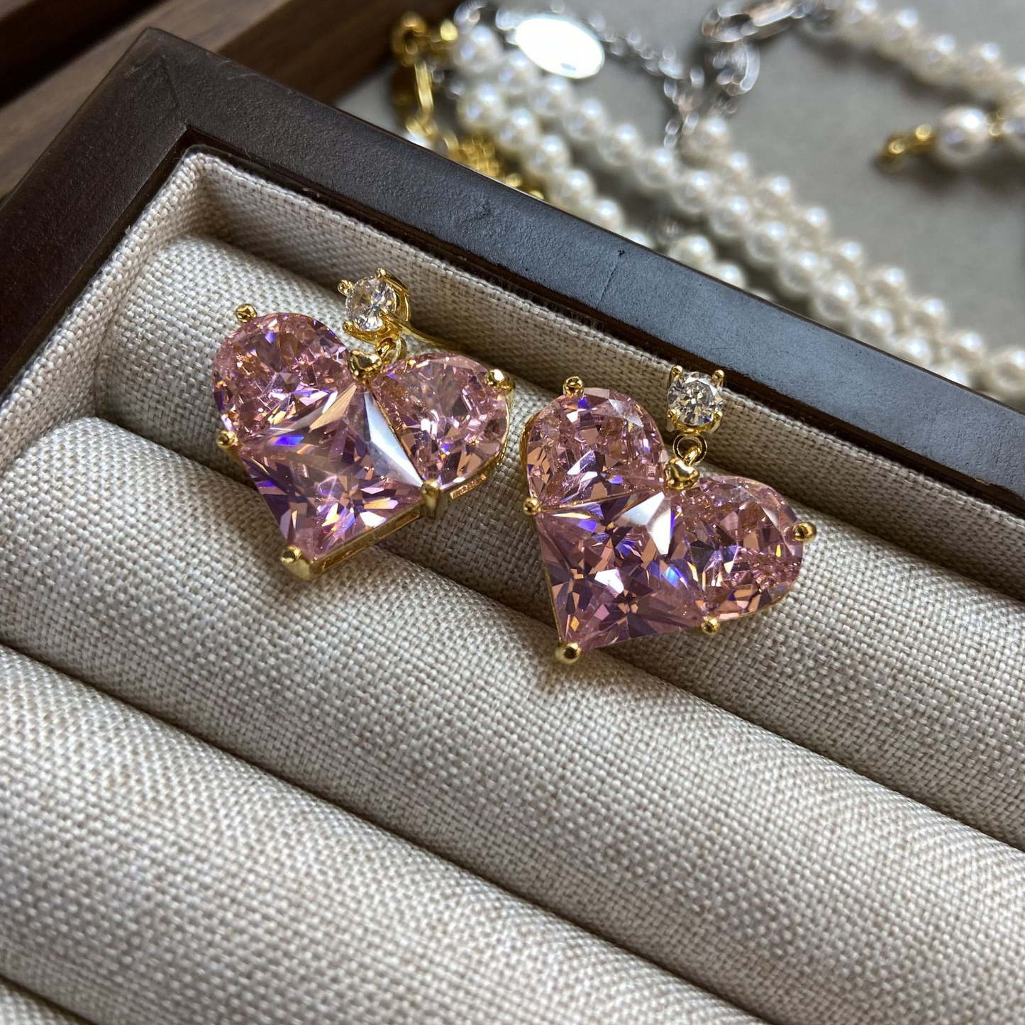 16Ct Pink Sapphire Heart Cut Drop Earrings