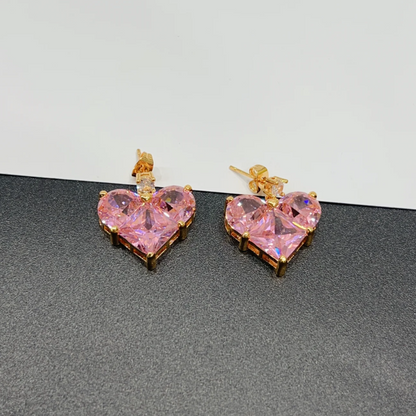 16Ct Pink Sapphire Heart Cut Drop Earrings