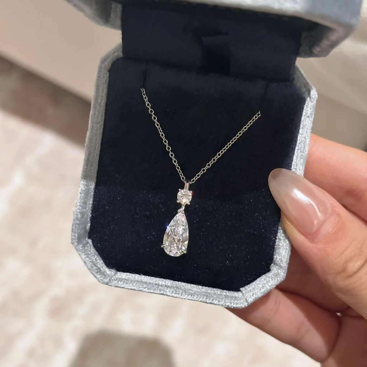 8Ct White Sapphire Pear Cut Necklace