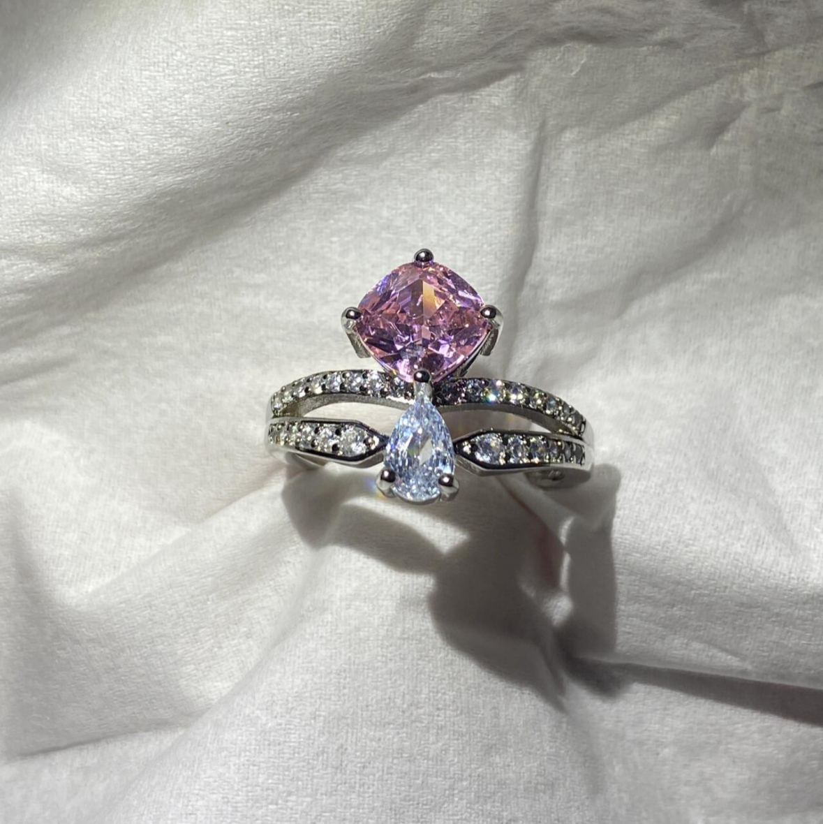 8Ct Pink Sapphire Cushion Cut Ring