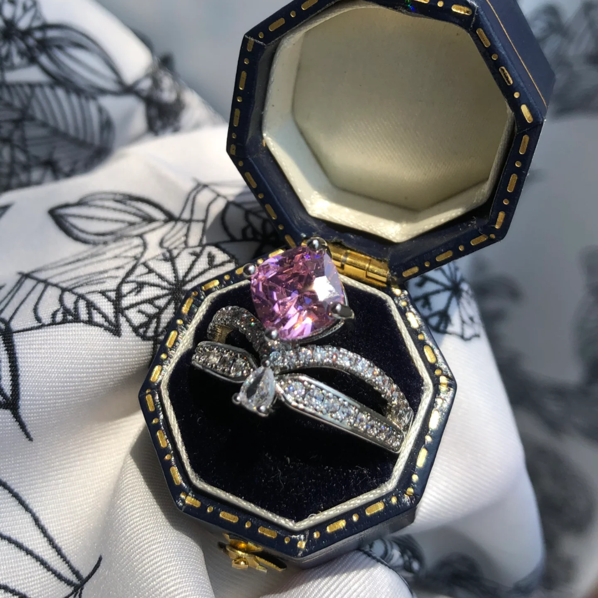 8Ct Pink Sapphire Cushion Cut Ring