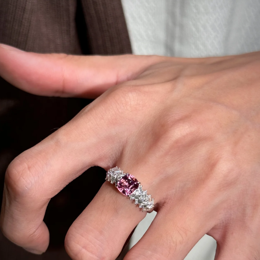 6Ct Pink Sapphire Cushion Cut Ring