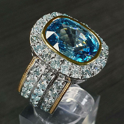 12Ct Blue Sapphire Cushion Cut Ring