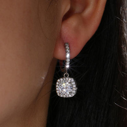 12Ct White Sapphire Round Cut Drop Earrings