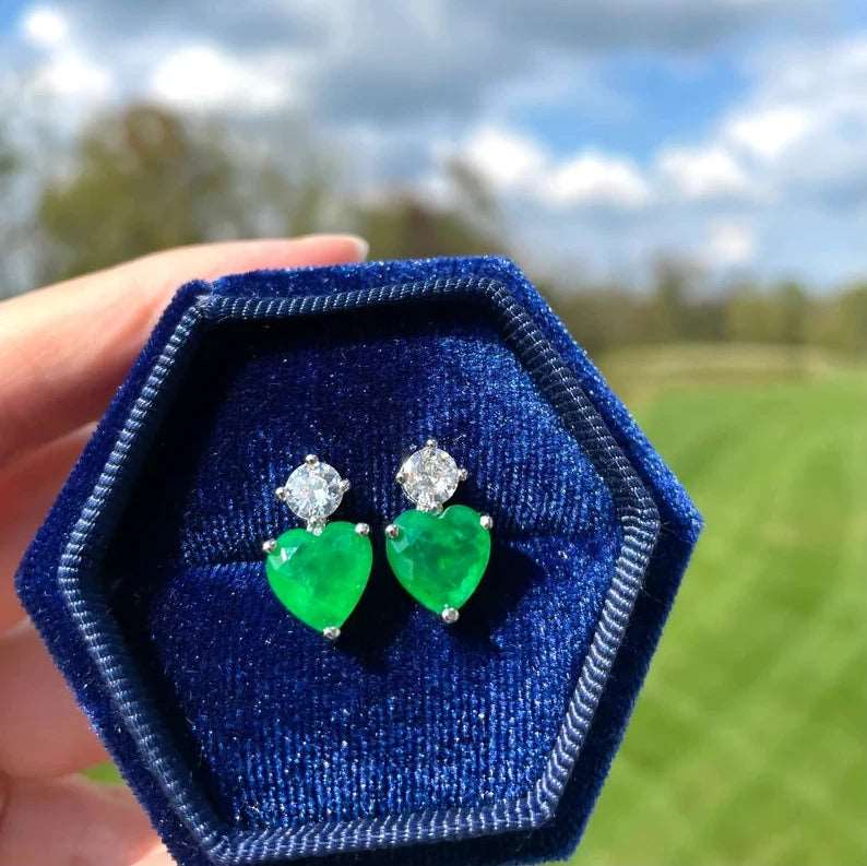 10Ct Green Sapphire Heart Cut Stud Earrings