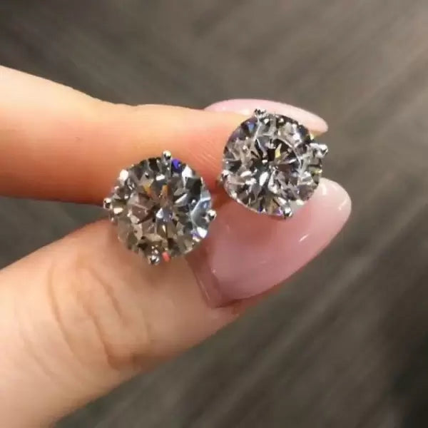 6Ct White Sapphire Round Cut Stud Earrings