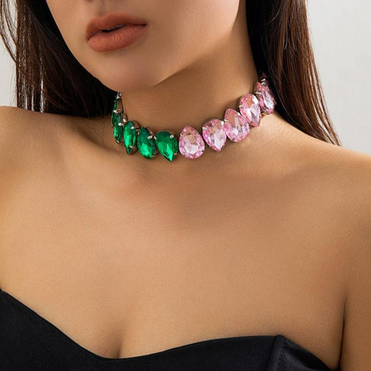 25Ct Green&Pink Sapphire Pear Cut Necklace