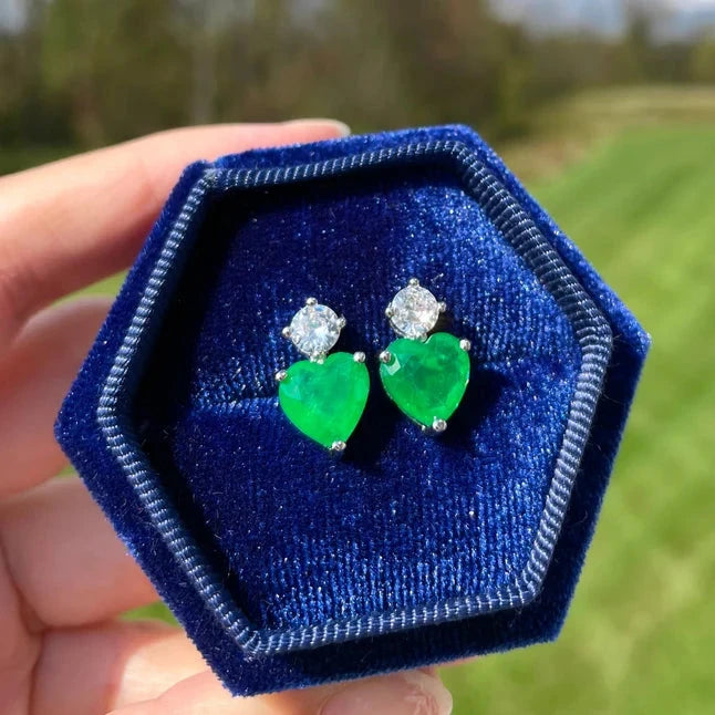 10Ct Green Sapphire Heart Cut Stud Earrings