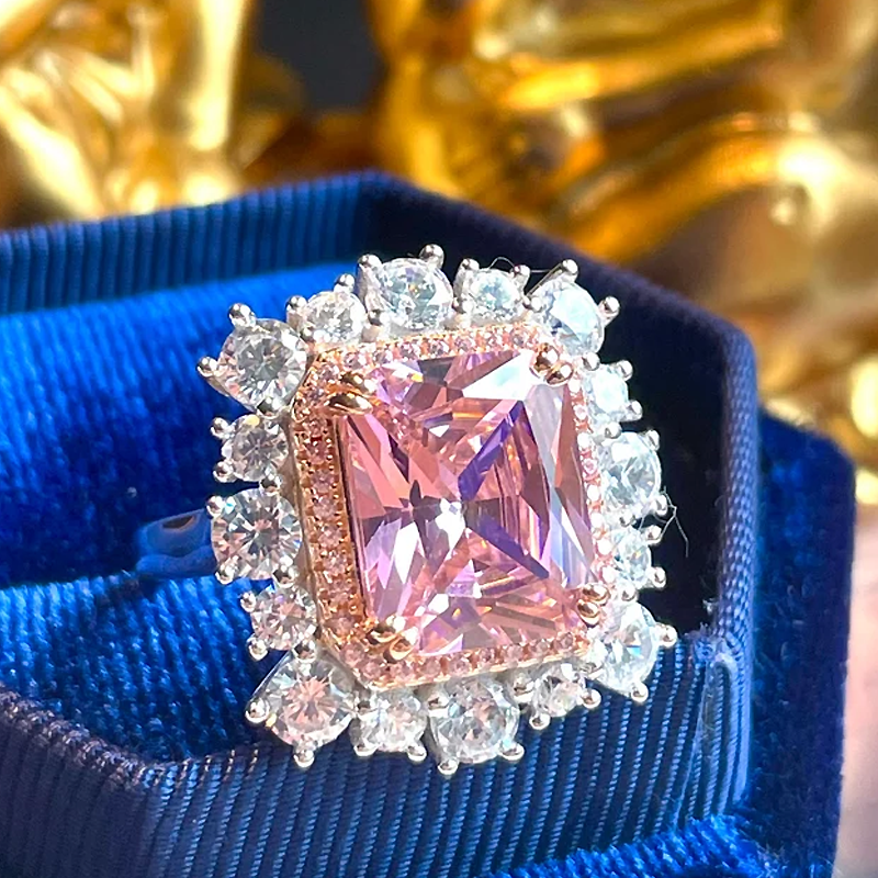 10Ct Pink Sapphire Cushion Cut Engaement Ring