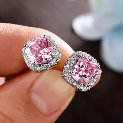 6Ct Pink Sapphire Cushion Cut Stud Earrings