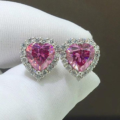 6Ct Pink Sapphire Heart Cut Stud Earrings