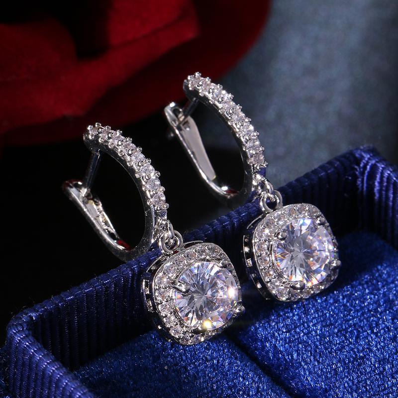 12Ct White Sapphire Round Cut Drop Earrings