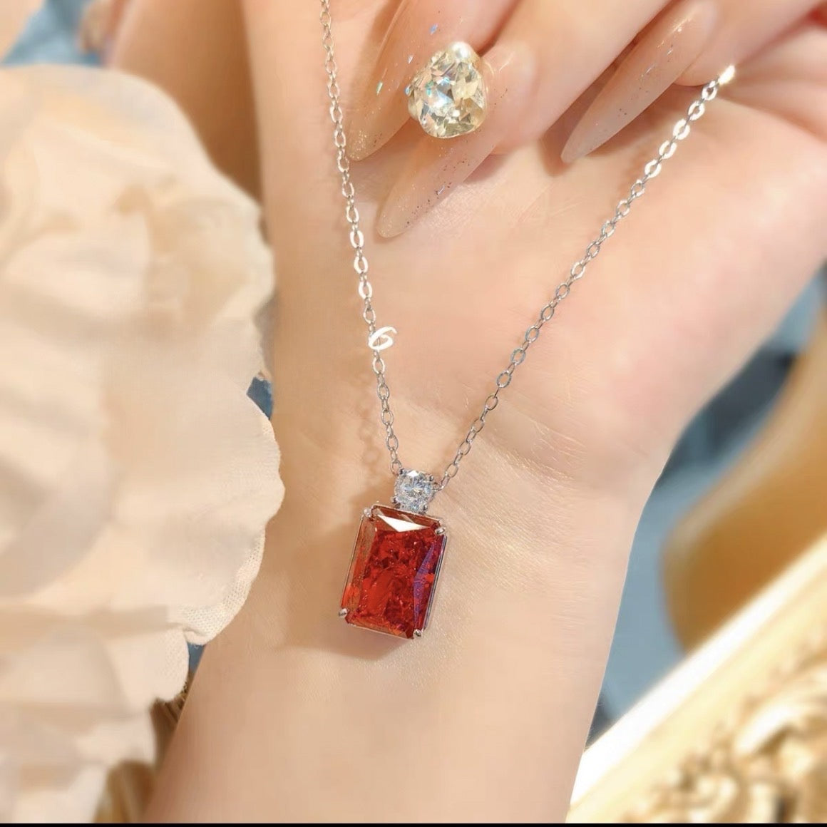 Red Sapphire Baguette Cut Jewelry Set