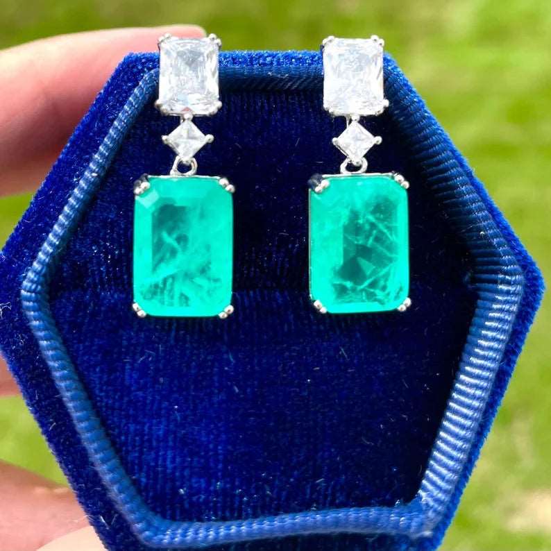 12Ct Green Sapphire Baguette Cut Drop Earrings