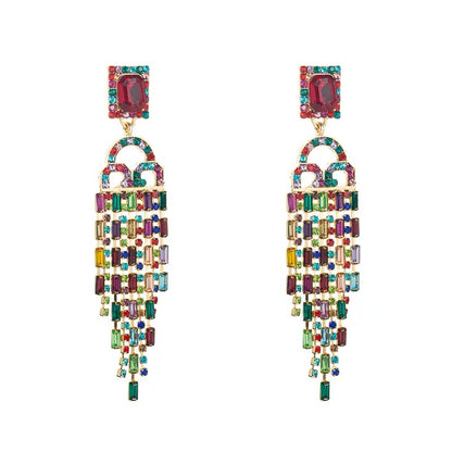 18Ct Rainbow Sapphire Baguette Cut Drop Earrings