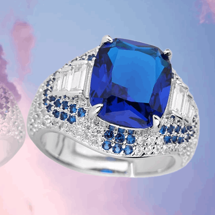 12Ct Blue Sapphire Cushion Cut Engaement Ring