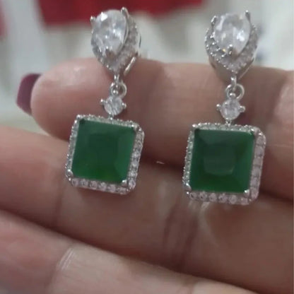 10Ct Green&White Sapphire Asscher Cut Drop Earrings