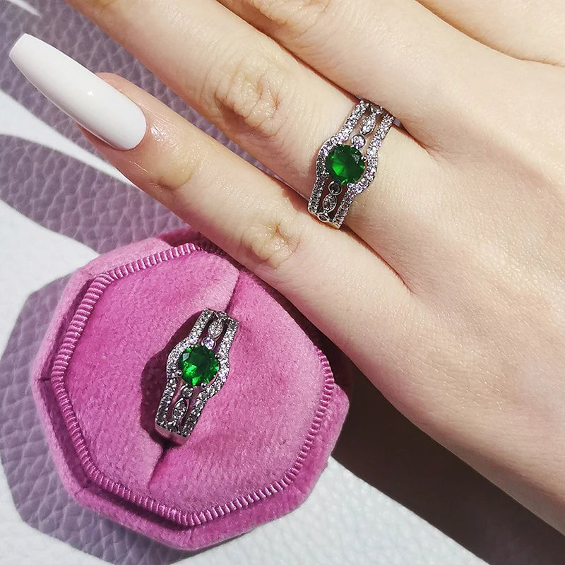 Green Sapphire Round  Cut Jewelry Set