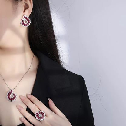 Red Sapphire Pear Cut Jewelry Set