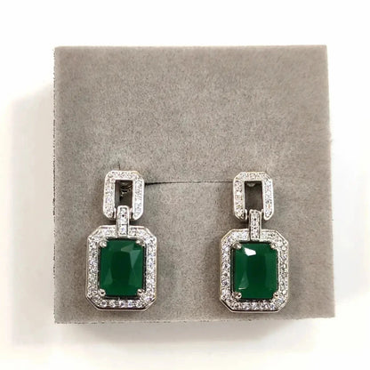 12Ct Green Sapphire Baguette Cut Drop Earrings