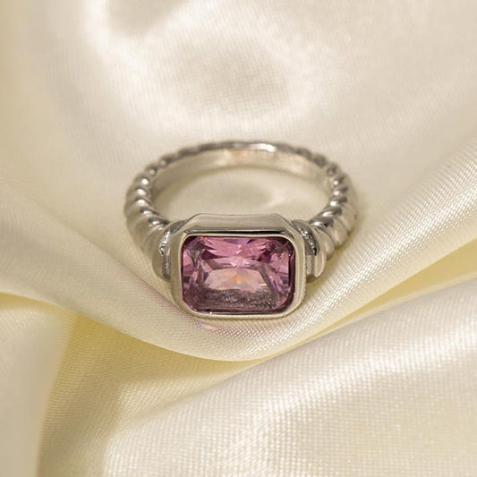 3Ct Pink Sapphire Baguette Cut Engaement Ring