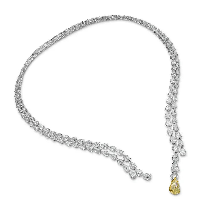 30Ct White&Yellow Sapphire Pear Cut Necklace