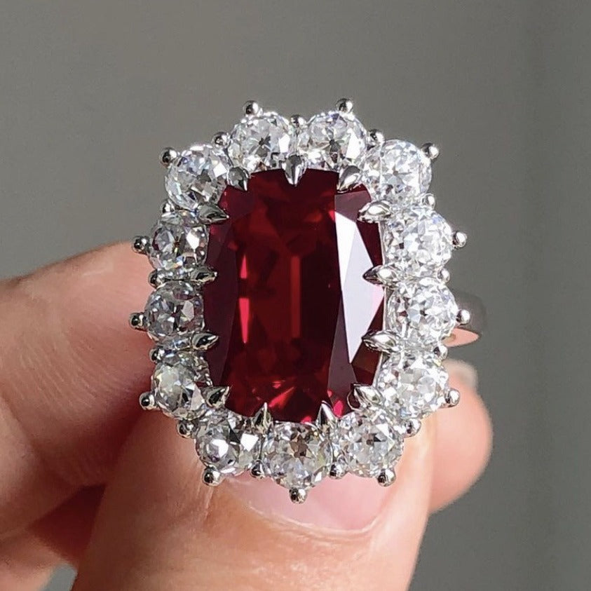 14Ct Red Sapphire Cushion Cut Ring