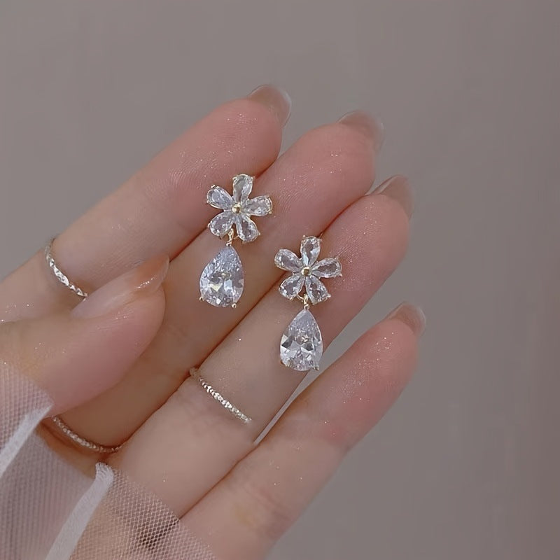 16Ct White Sapphire Pear Cut Drop Earrings