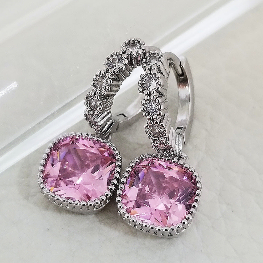 8Ct Pink Sapphire Cushion Cut Drop Earrings