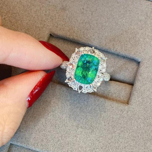 8Ct Green Sapphire Cushion Cut Engaement Ring