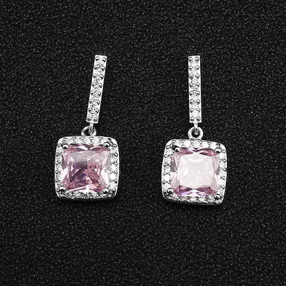 8Ct Pink Sapphire Asscher Cut Drop Earrings