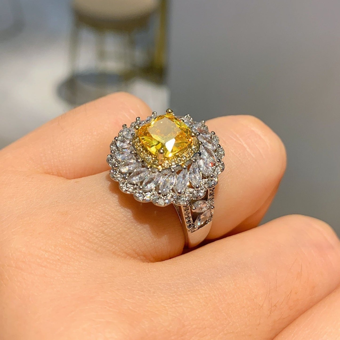 8Ct Yellow Sapphire Cushion Cut Ring