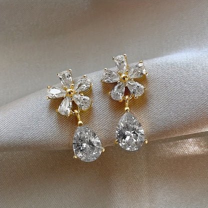 16Ct White Sapphire Pear Cut Drop Earrings