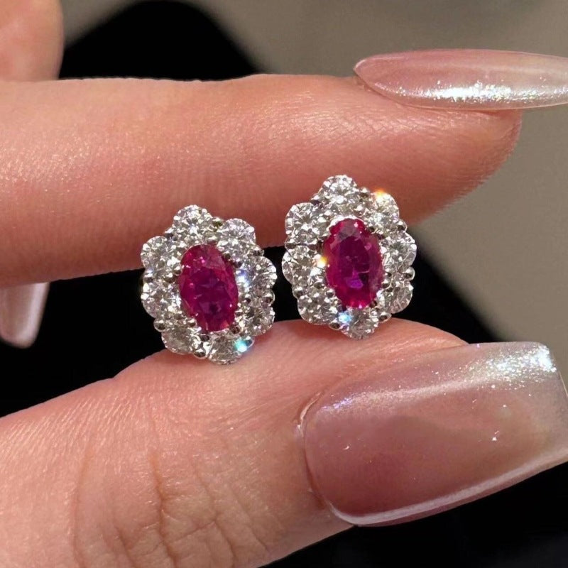 8Ct Pink Sapphire Oval Cut Stud Earrings