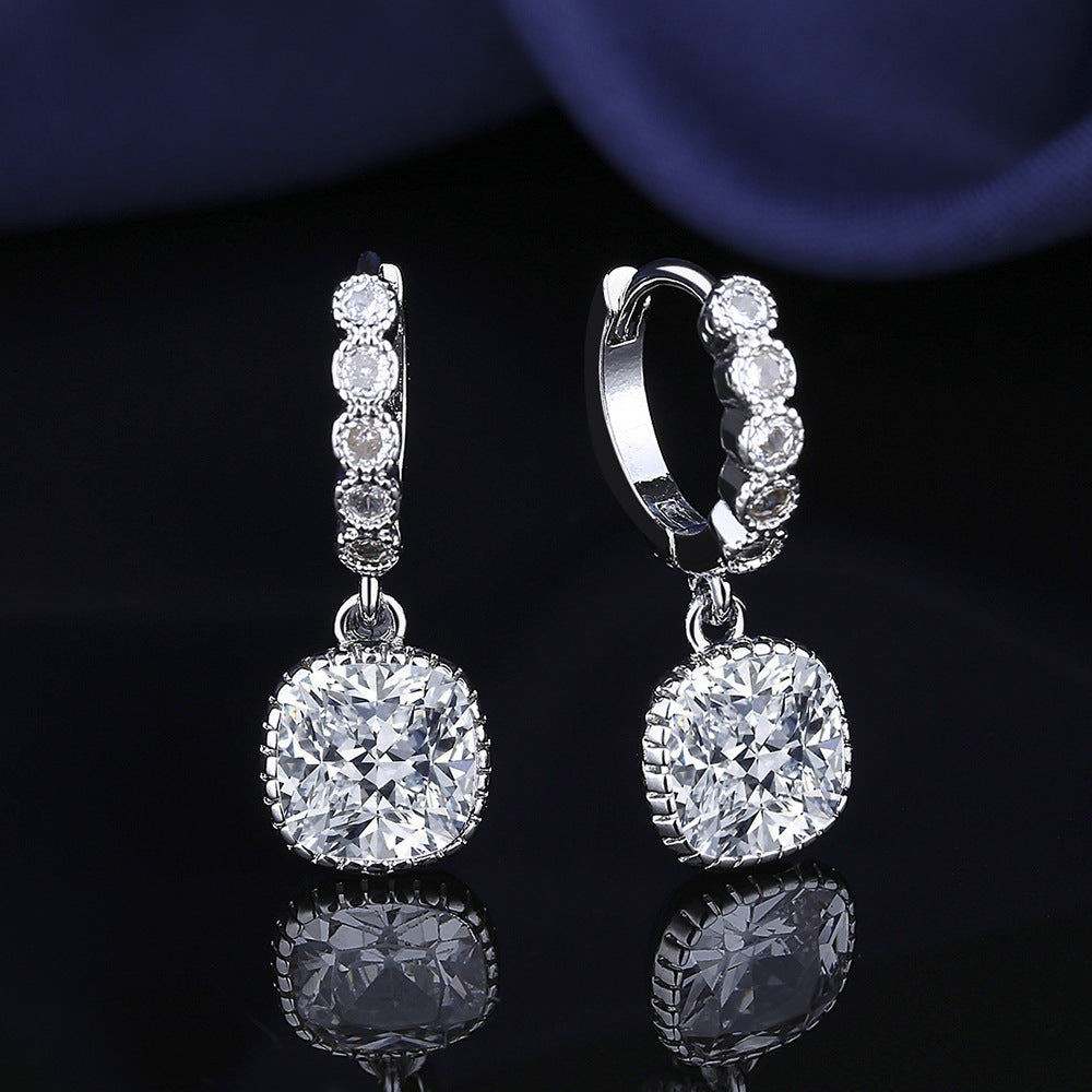 12Ct White Sapphire Cushion Cut Drop Earrings