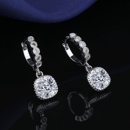 12Ct White Sapphire Cushion Cut Drop Earrings